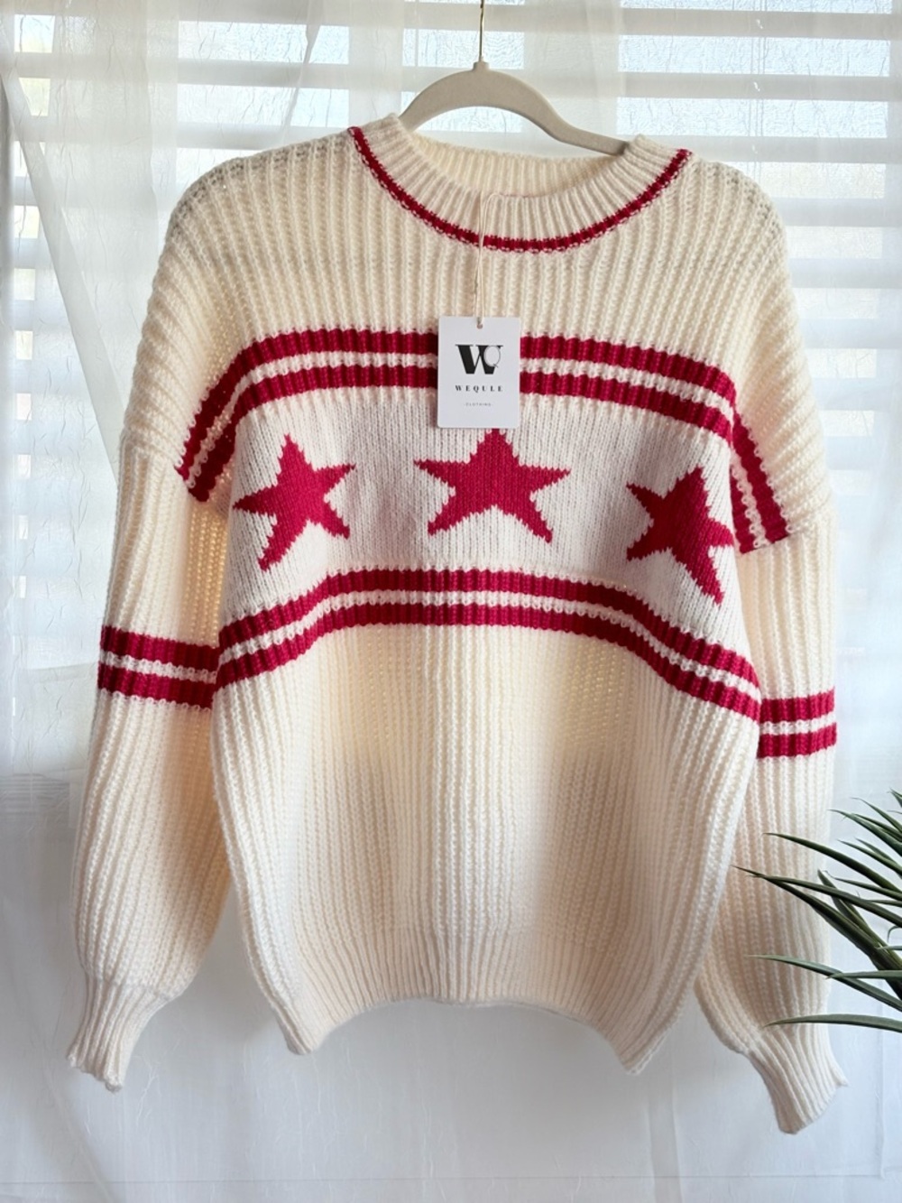 Classic Red Stars Chunky Knit Sweater